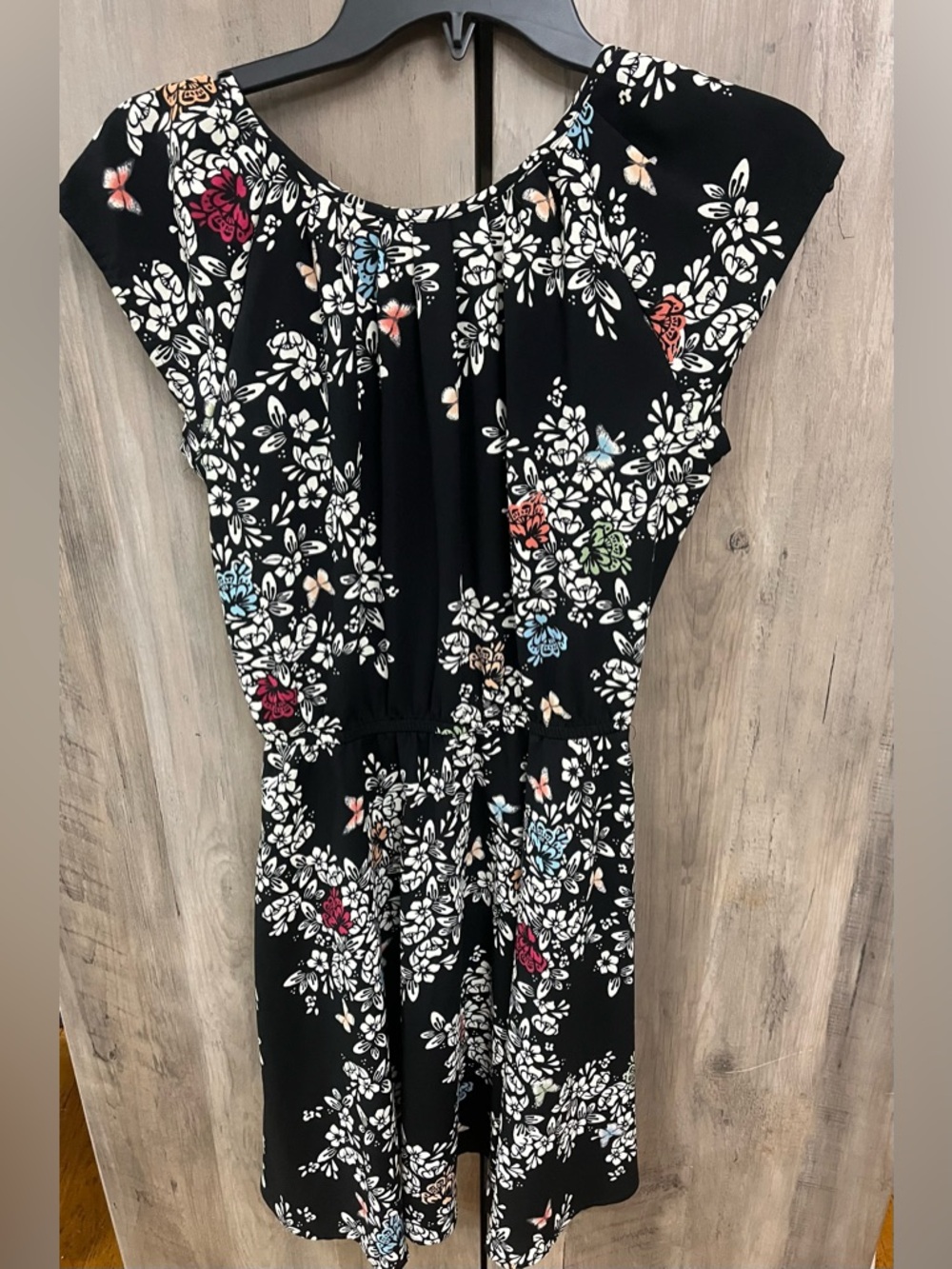 LC Lauren Conrad Black Floral Dress with Blue and Peach Accents